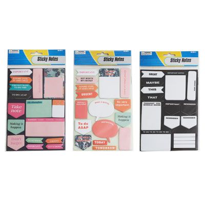 36 pieces of Sticky Reminder Note Assortment 3ast 480 Sht Multi Size Per Pk Stat Pbh