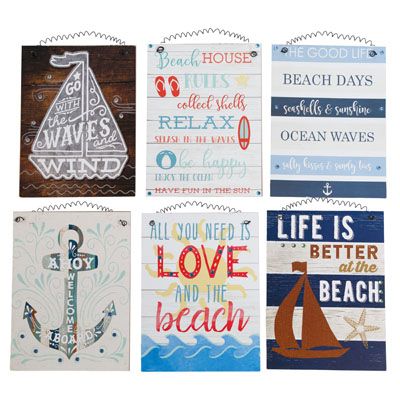 24 pieces of Sentiment Home Decor Plaques 6x8in Assorted Beach Theme 24pc Pdq Mdf Comply/pp