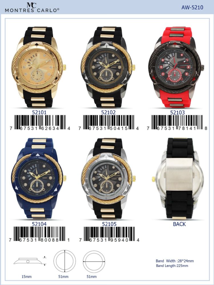 12 Wholesale Men's Watch - 52104 assorted colors - at -  wholesalesockdeals.com