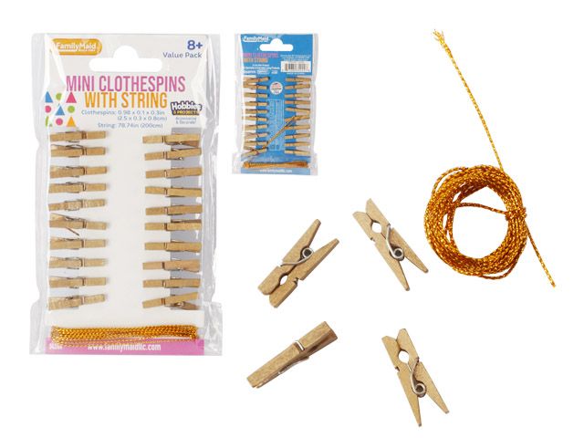96 Pieces of 20 Piece Mini Clothespins And String