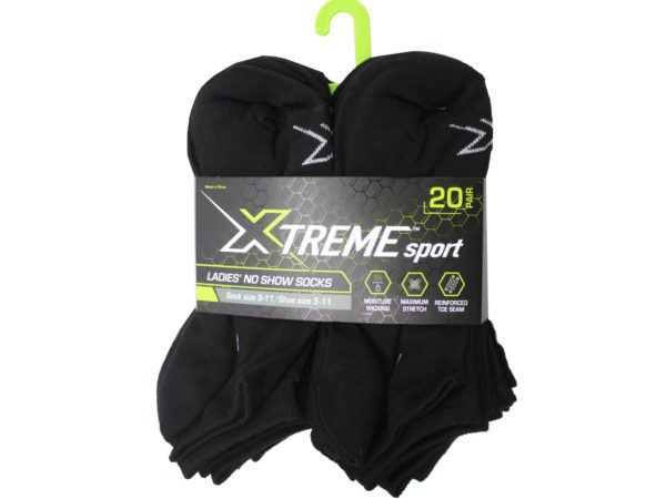 6 pieces of Xtreme Sport 20 Pack Ladies No Show Socks In Black Size 9-11