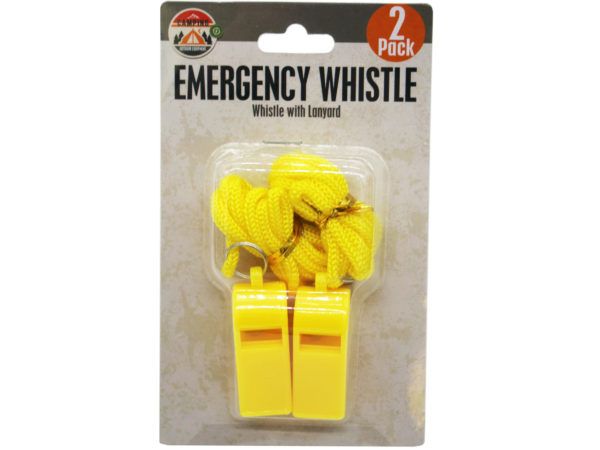 48 pieces of 2 Pack Plastic Whistles With Lanyard