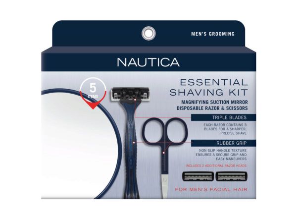 12 pieces of Nautica 5 Piece Essential Shaving Kit With 15x Mirror, Scissors, Razor And 2 Razor Heads