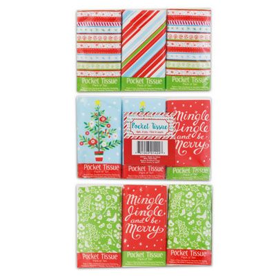 48 pieces of Pocket Tissue Christmas 6pk 2-Ply Asst Printed Packaging Xmas Label Stocklot