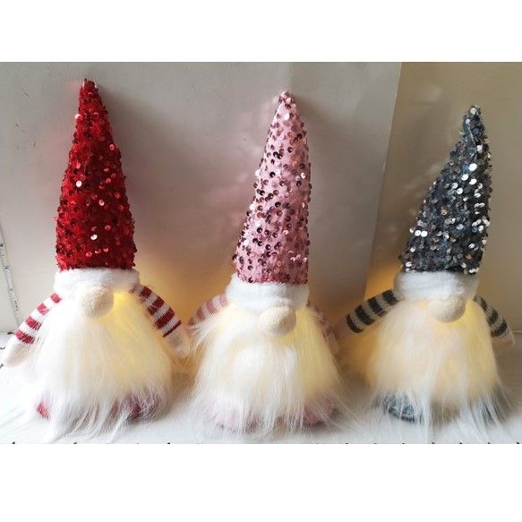 12 pieces of Gnome Table Decor LighT-Up 3ast Colors 12in H Pink/red/silver W/sequin Hat Xmas/ht
