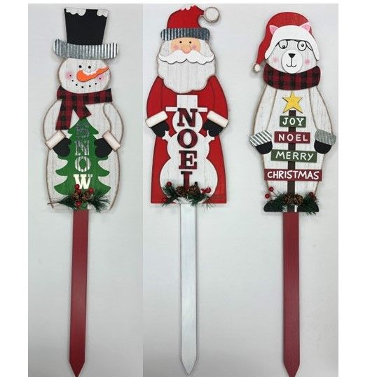 12 pieces of Yard Sign Christmas Deluxe 27.5in 3ast Snowman/santa/bear Wood Xmas Label/mdf Comply