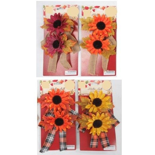 18 pieces of Harvest Bows 2pk W/sunflower 4ast Plaid Or Burlap 6x8in Tcd