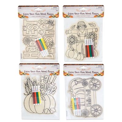 36 pieces of Harvest Color Your Own Decor Wood Plaque W/4pc Marker 4astharv Pbh
