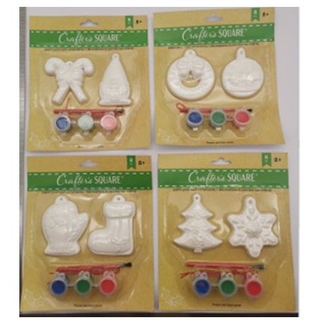 36 pieces of Ornament Craft Kit Diy 2pc Plaster W/brush & Paint Pots Xmas Blister Card