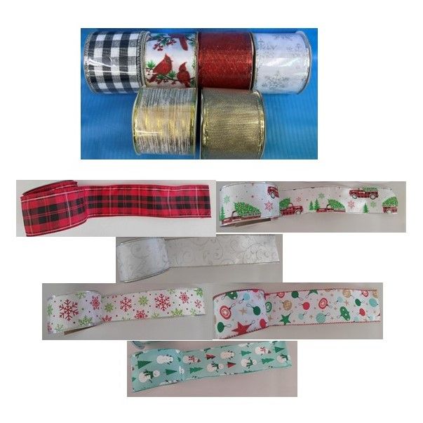 48 pieces Ribbon Wire Christmas 2.5x3yds 12ast In 2-24pc Pdqs Per Case 6ast Per Pdq - Christmas Decorations