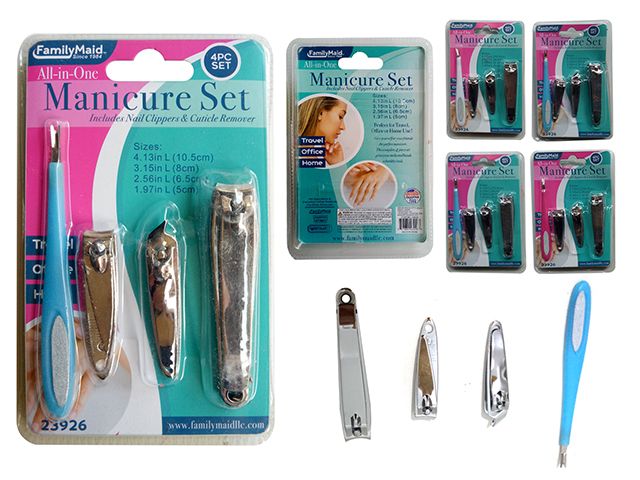 144 Pieces of 4pc Manicure Set Nail Clippers And Cuticle Pusher