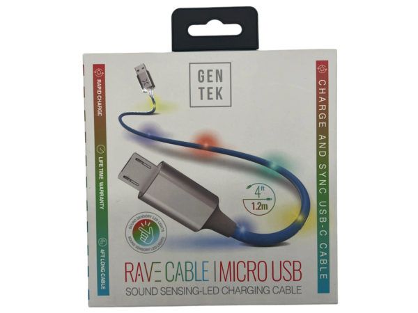 24 pieces of Gen Tek Rave Cable Led 4 Foot Micro Usb Charging Cable