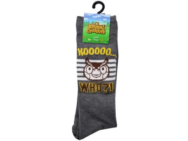 48 pieces of 1 Pack Animal Crossing Hoo Who Grey Mens Crew Socks In Sizes 10-13