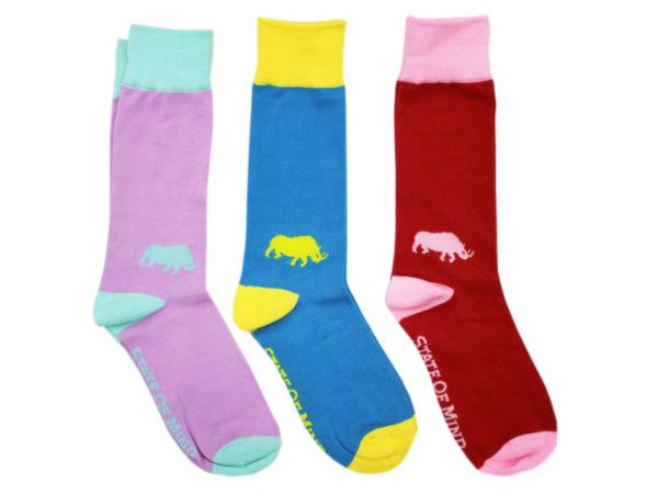 36 pieces of State Of Mind 3 Pack Unisex Colorful Crew Socks In Assorted Designs