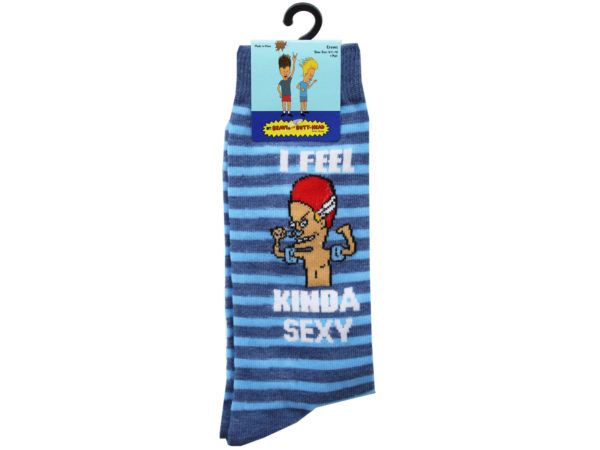 84 pieces of 1 Pack Beavis And Butthead I Feel Kinda Sexy Blue Mens Crew Socks In Sizes 10-13