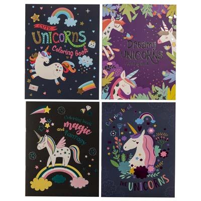 48 pieces of Coloring Book Foil Unicorn4 Assorted In Pdq