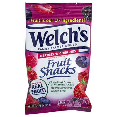48 pieces Fruit Snack Berries On Cherries Welchs 2.25 Oz Bag Open Stock - Food & Beverage