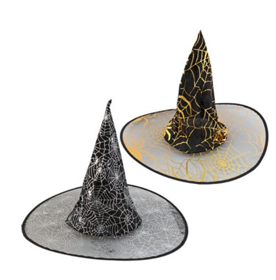 24 Pieces of Witch Hat Adult 18in 2ast Web/spider Patterns Ea In Gold Or Silver Ht/jhook