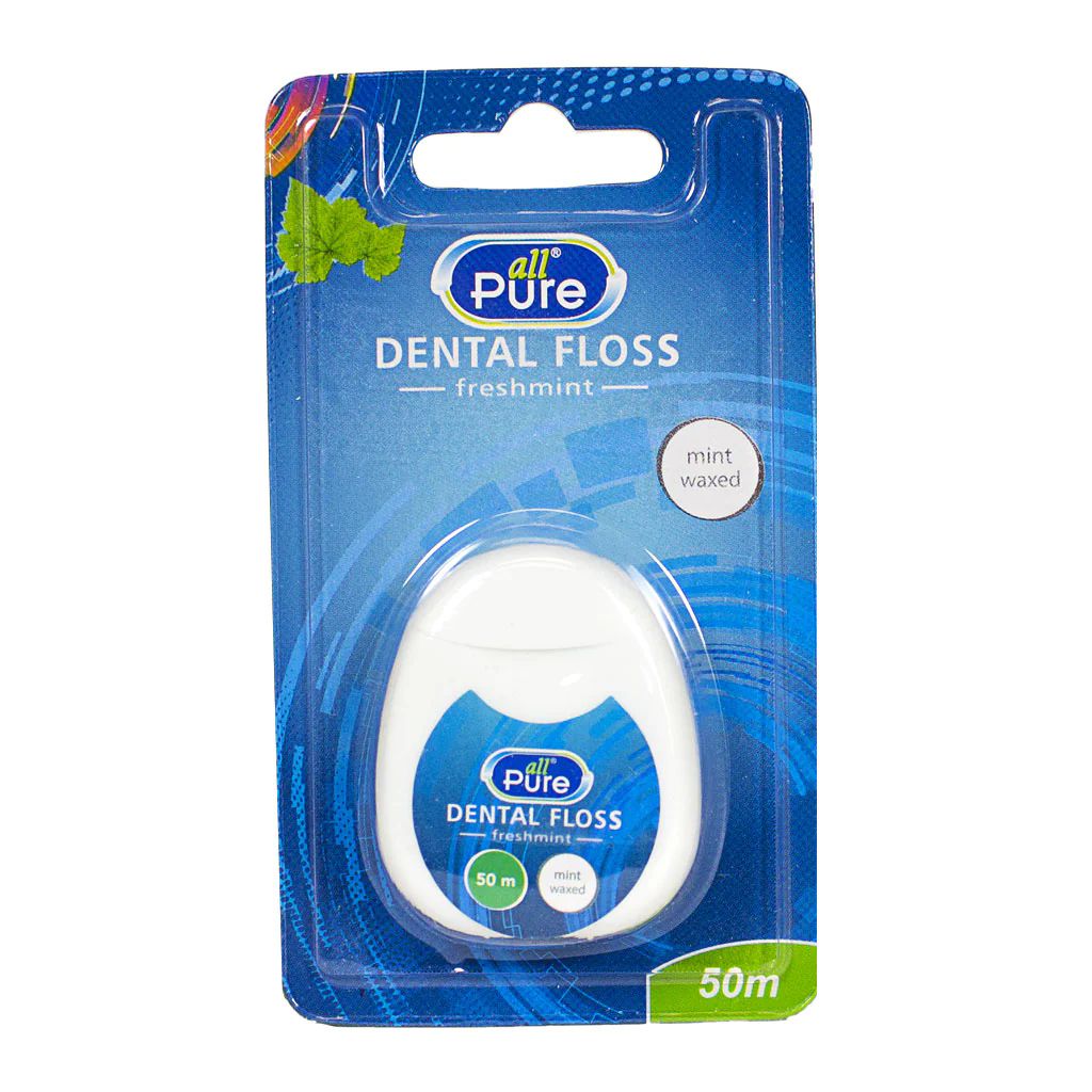 48 Pieces of Travel Size All Pure Mint Waxed Dental Floss - 164 Ft.