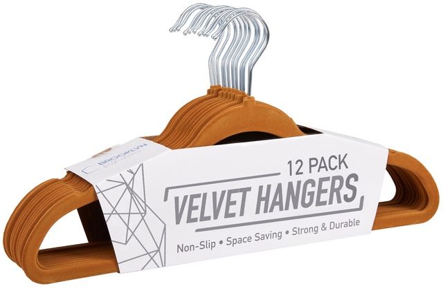 12 Bulk Set Of Ten Non Slip Velvet Hangers Brown - at 