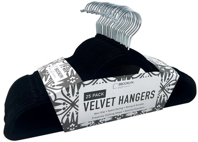 6 Wholesale 25 Pack Black Velvet Hanger - at 