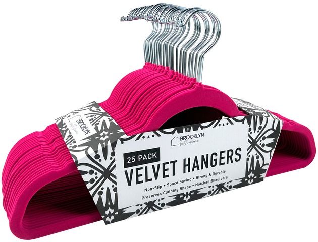 6 Wholesale 25 Pack Fushsia Velvet Hanger - at 