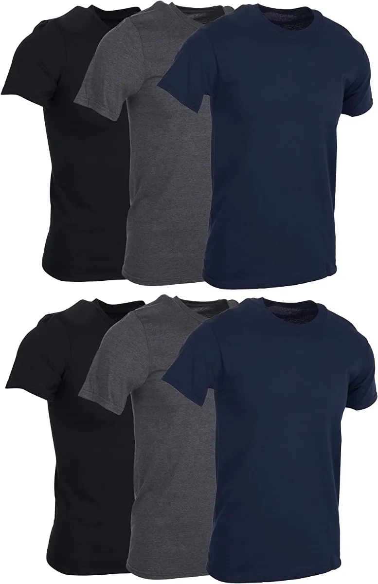 6 Wholesale Mens Cotton Crew Neck Short Sleeve T-Shirts Mix Colors, Small