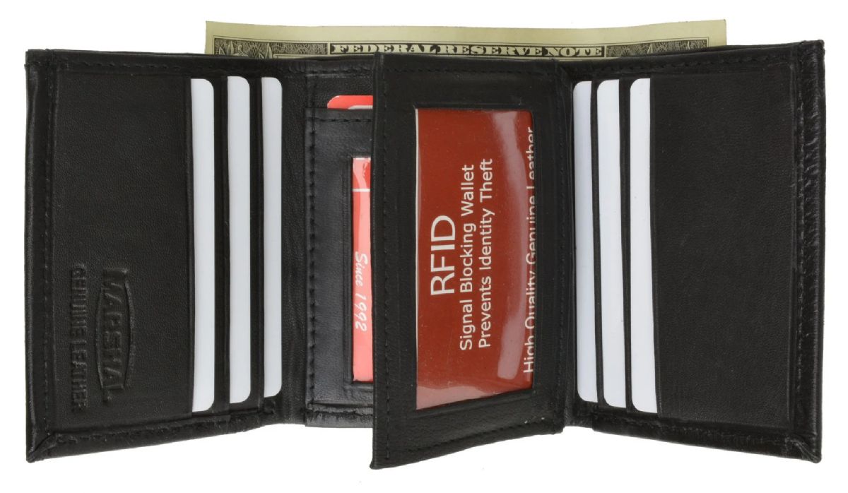 Marshal Genuine Leather Trifold Wallet For Men With ID Window & RFID Blocking - Handmade
