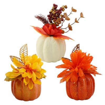 24 pieces of Pumpkin W/flower 6x3 3ast 12pc Pdq/harvest Hangtag W/glitter Leaf Or Berry/leaf