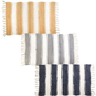 12 pieces of Cotton Striped Rug With Frindges 3 Assorted Colors With Beige 24 X 42