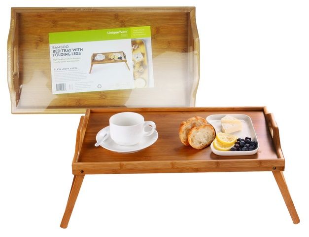 12 Pieces of Bamboo Serving Tray With Fold Legs
