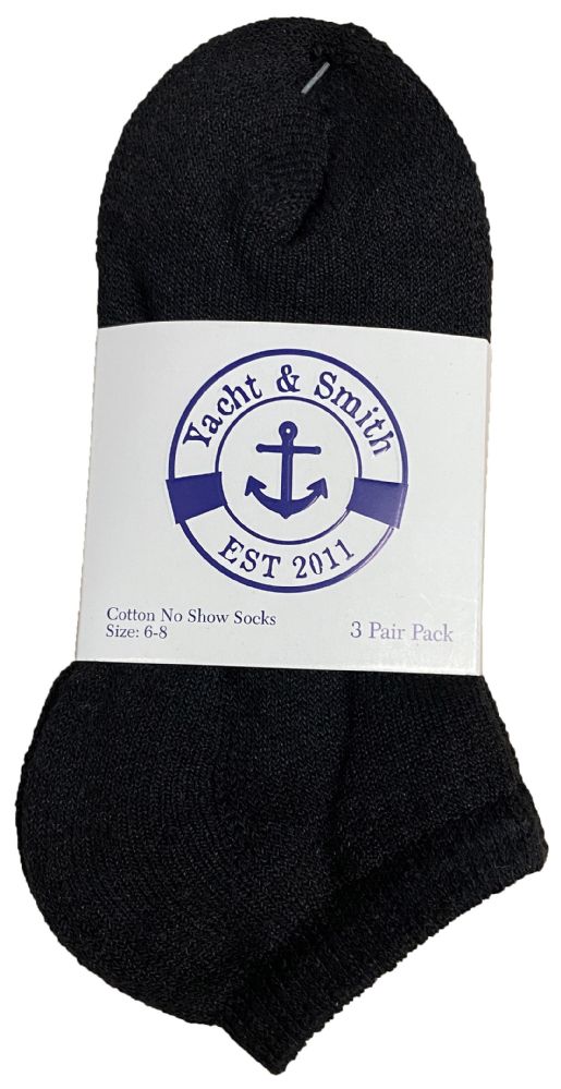 300 Wholesale Yacht & Smith Kids No Show Ankle Socks Size 6-8 Black Bulk Pack