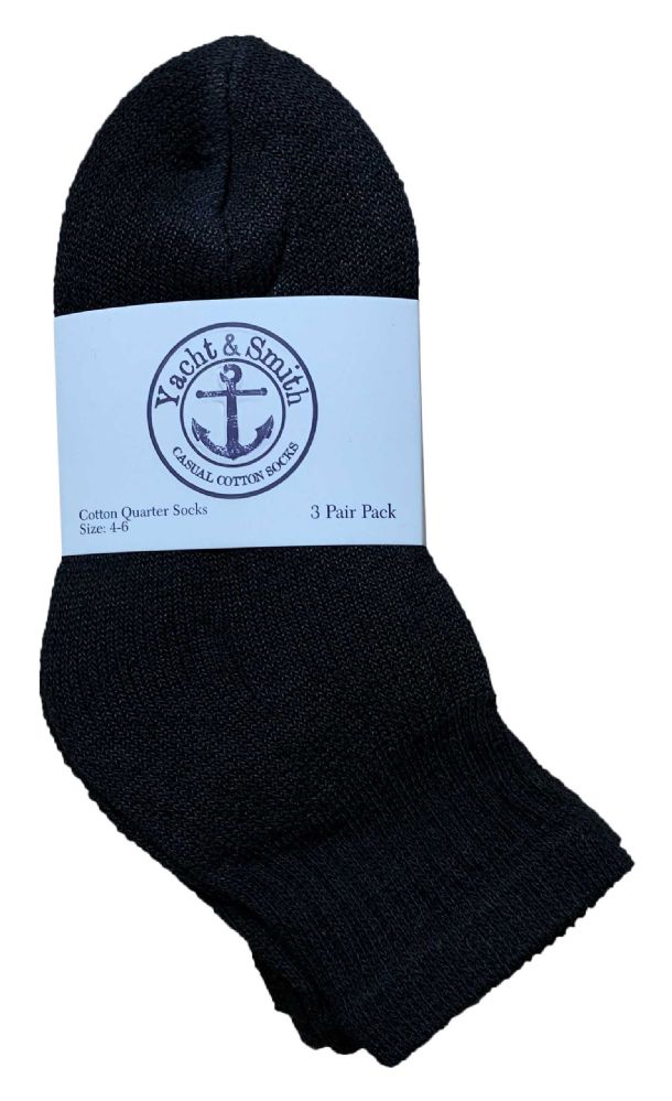 1200 Wholesale Yacht & Smith Kids Cotton Quarter Ankle Socks In Black Size 4-6 Bulk Pack