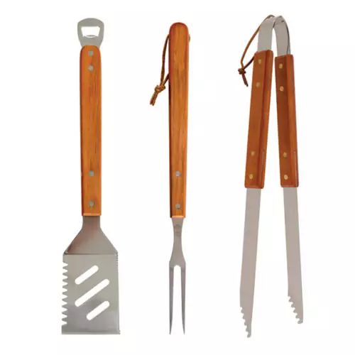 6 Sets of Mr. Barb Q 3 Piece Wood Handled Stainless Steel Tool Set