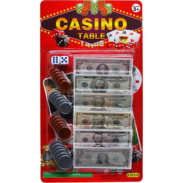 72 pieces of 24 Asst Bills & Coins Casino Night Money Set On Card
