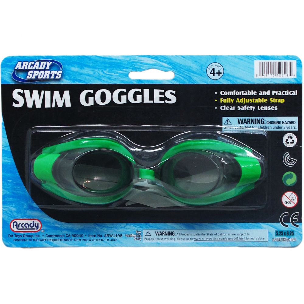 96 Pieces of 6" Swimming Goggles On Blister Card, 3 Assrt Clrs