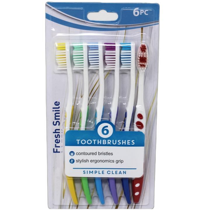 24 Pieces of 6pk Assorted Color Toothbrush C/p 24