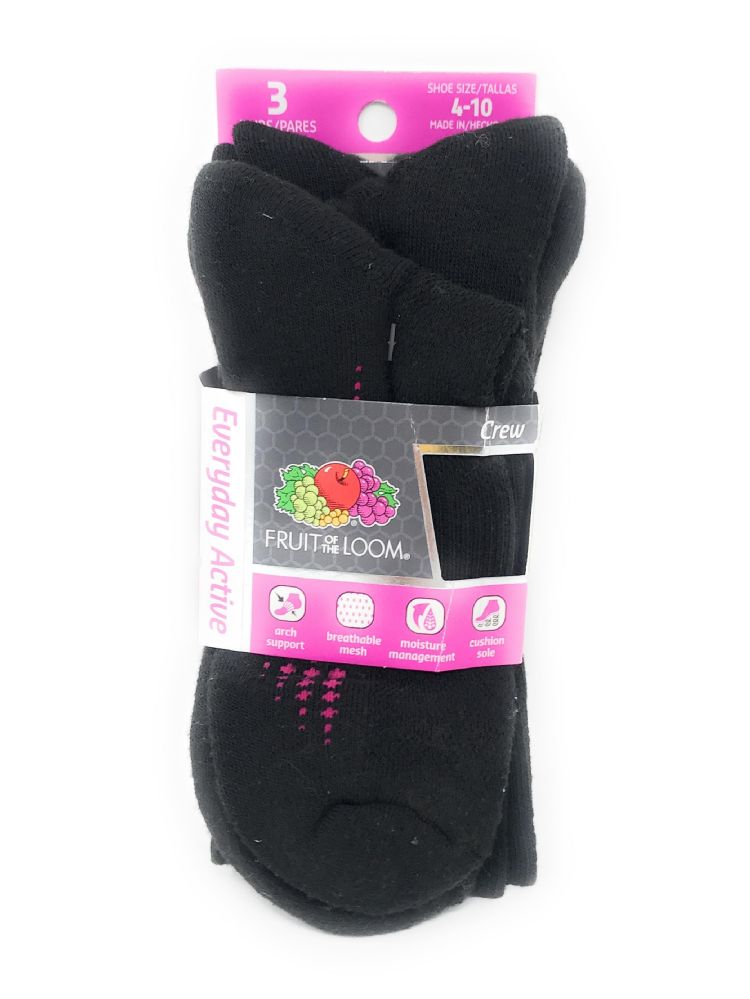12 pieces of Fruit Of The Loom 3pk Crew Socks C/p 12