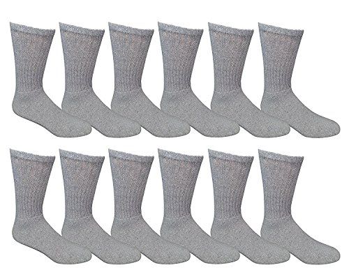 12 Pairs of Yacht & Smith Men's Cotton Diabetic Gray Crew Socks