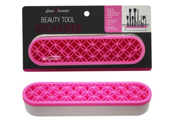 18 pieces of Glam Beauty Silicone Beauty Tool Organizer In Assorted Colors On Clip Strip