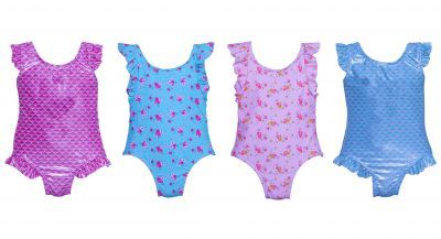 24 Pieces of Toddler Girl's Printed OnE-Piece Swimsuits W/ Mermaid & Floral Print - Sizes 2T-4t