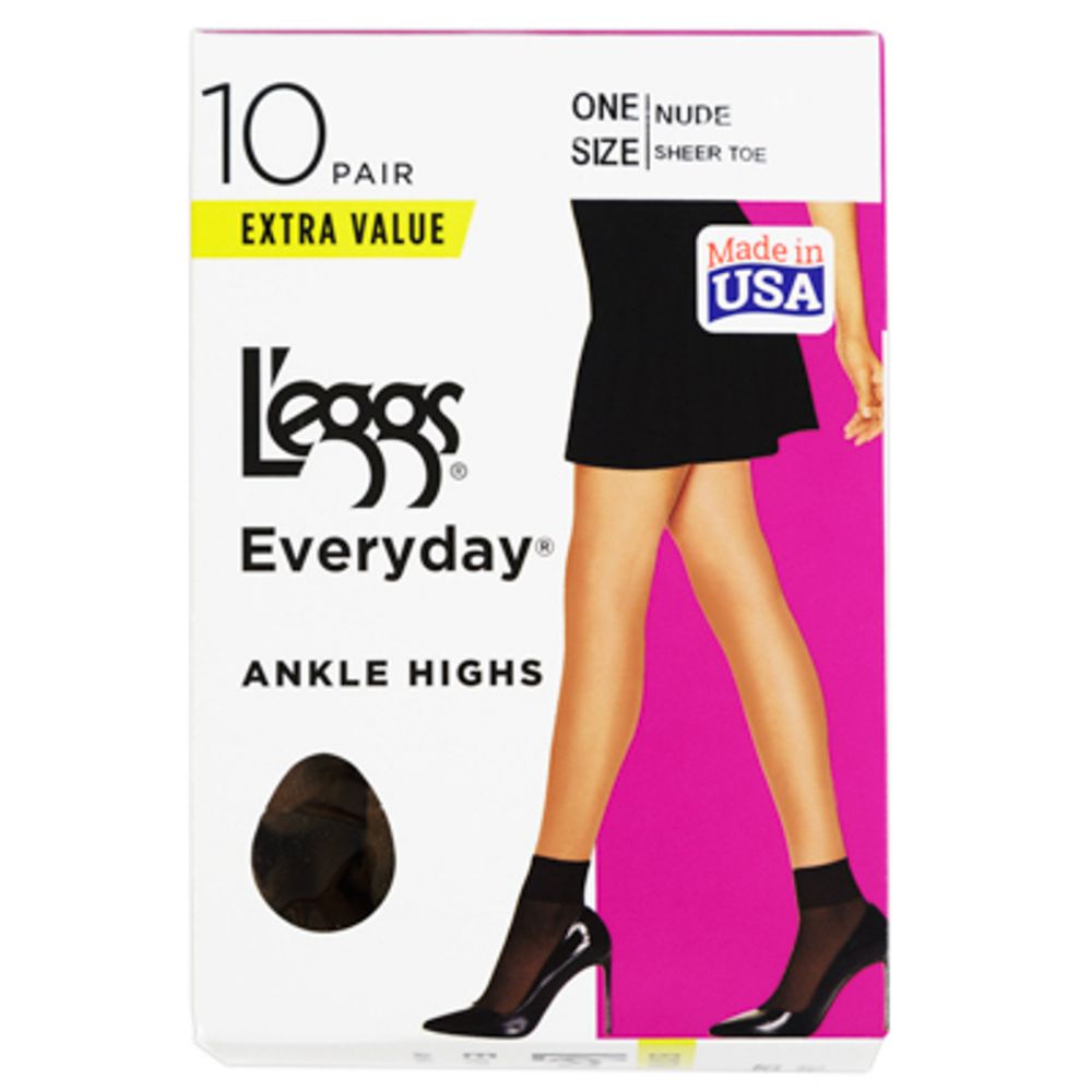 24 Wholesale Leggs Everyday Anke High Stocking Nude Sheer Toe 10 Pair Extra  Value One Size