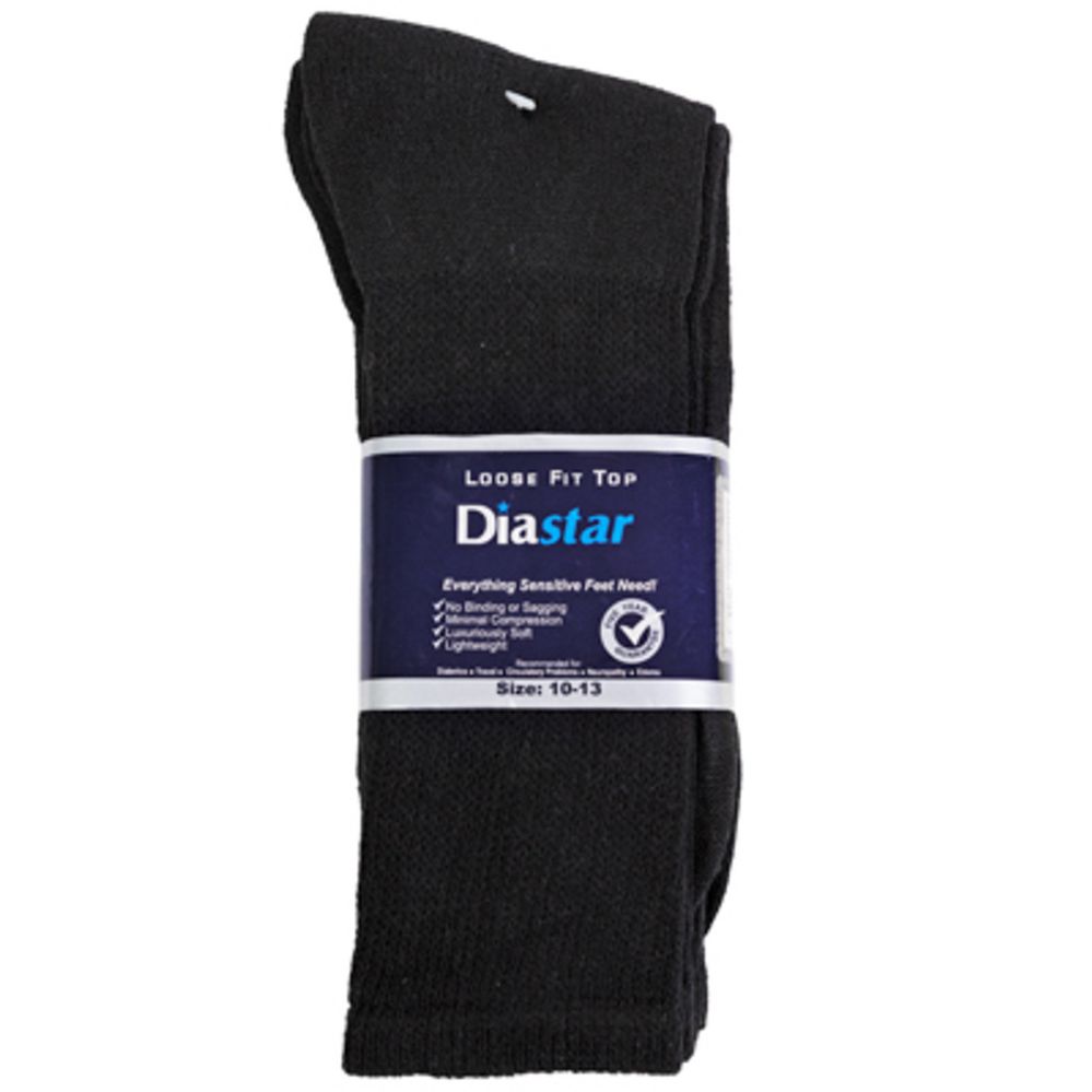 60 pieces of Socks 3pk Size 10-13 Black Diabetic Crew Comfy Feet Peggable