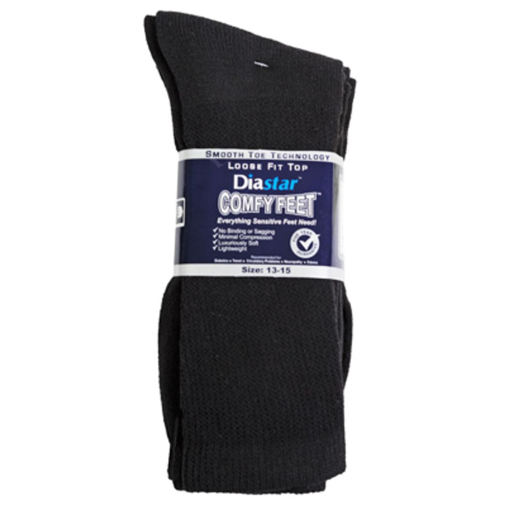 60 pieces of Socks 3pk Size 6-8 Black Diabetic Crew Comfy Feet Peggable