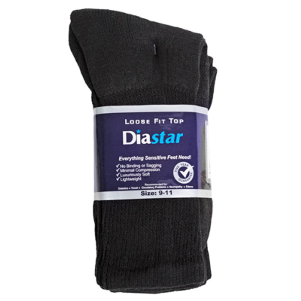 60 pieces of Socks 3pk Size 9-11 Black Diabetic Crew Comfy Feet Peggable
