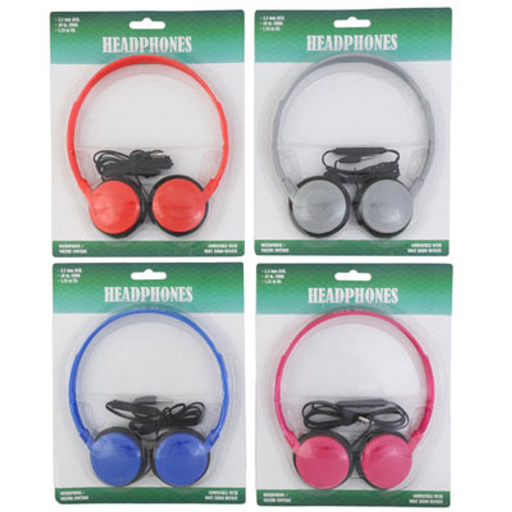 24 pieces of Headphones W/microphone & Volume Control 4ast Colors Blistercard 3.5mm Jack/48in Cord