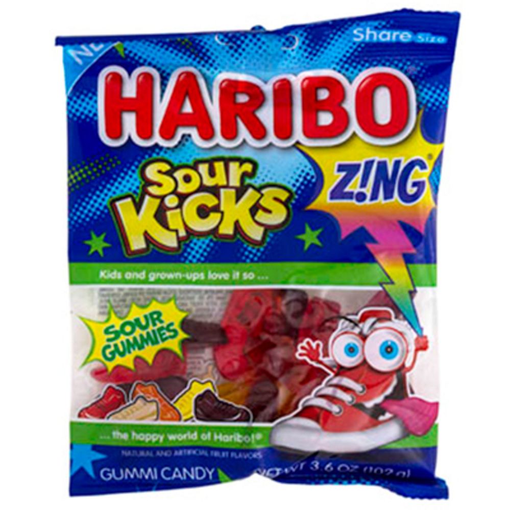12 pieces of Candy Sour Kicks Haribo3.6 Oz Peg Bag