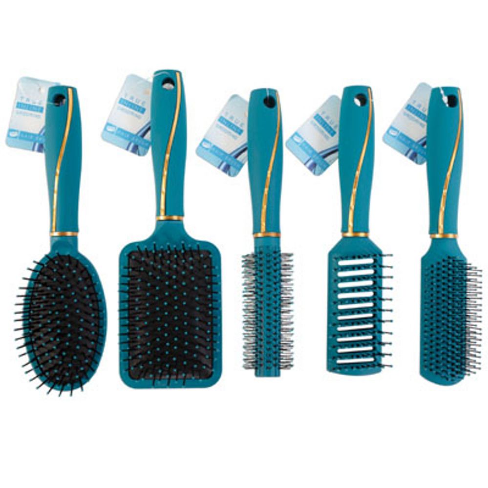 30 pieces of Hairbrush Satin Smooth Handle Teal W/gold Accent 5ast Styles/hba Grooming Ht9-10in