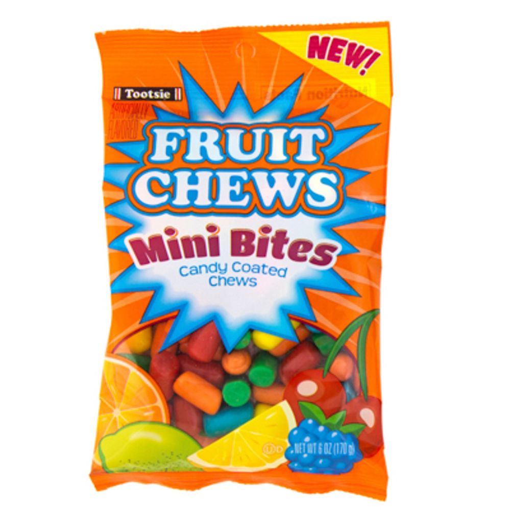 12 pieces of Tootsie Fruit Chews Mini Bites 6 Oz Peg Bag
