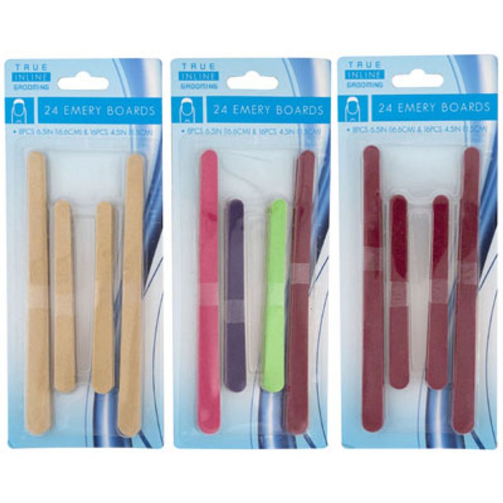 96 pieces of Emery Board Nail Files 24pc Plain Or Color 6.5in & 4.5in L 3ast Hba Blc